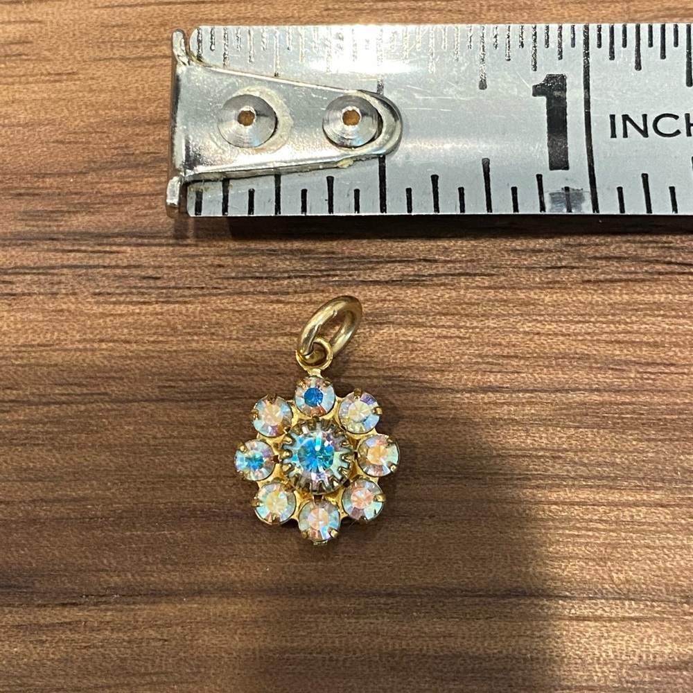 Small Gold Tone Crystal Flower Pendant or Charm